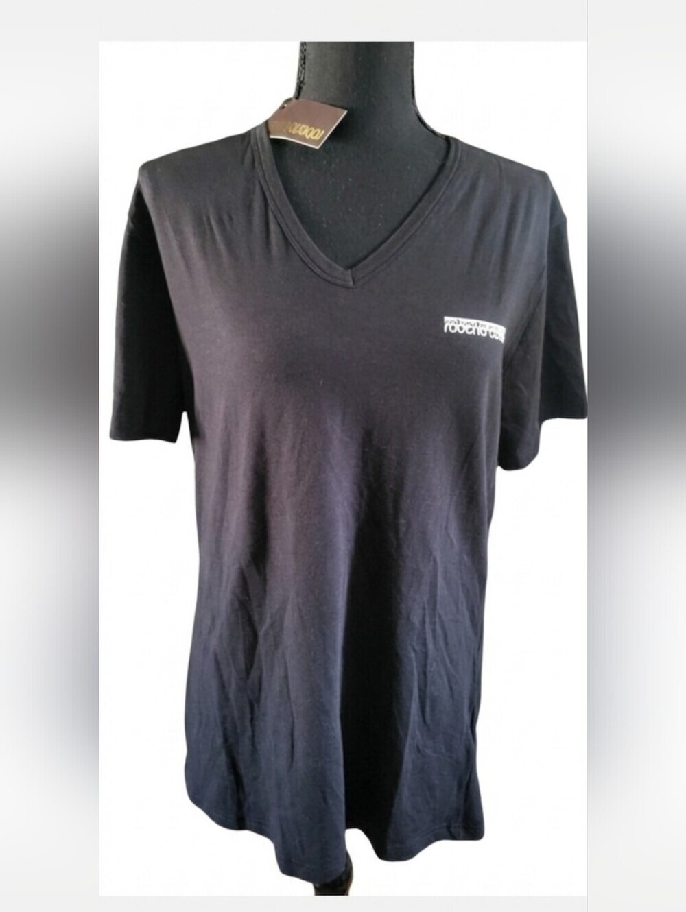 Roberto Cavalli Black Logo Tee with Yellow Accent